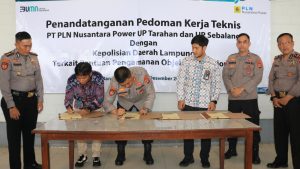 Penandatanganan PKT dilaksanakan Manager PLN Nusantara Power UP Sebalang dan Direktur Pamobvit Polda Lampung