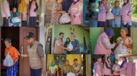 Penyaluran bantuan CSR sembako secara door to door kepada warga Dusun Gerabak oleh Tim CSR dan Srikandi PLN NP UP Sebalang.